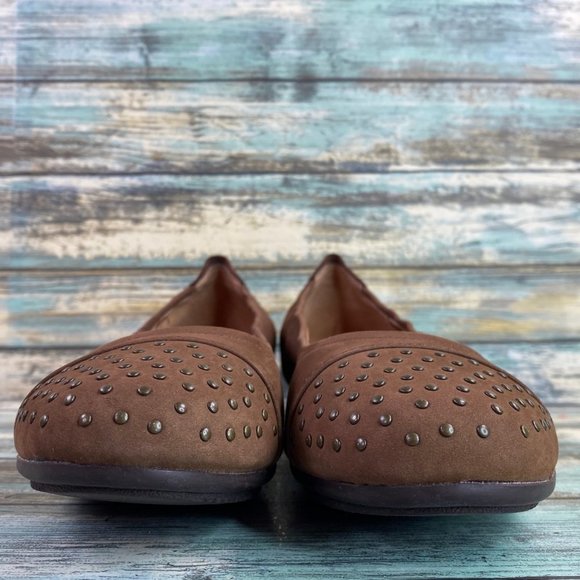 Josef Seibel Womens Size 6-6.5M Ballet Flat Shoe Brown Leather Studded Cap Toe - Picture 3 of 13
